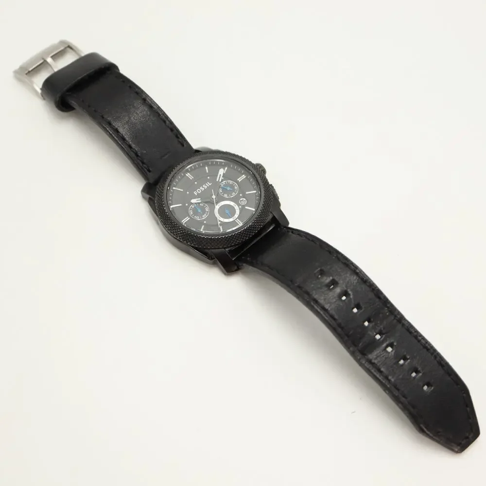 Fossil Machine Chronograph Mens Black 45mm Watch Leather FS4487 w New Battery